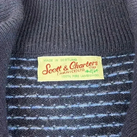 Vtg Scott & Charters 100% Lambswool 1/4 Zip Sweater Men's L Polka Dot Navy Blue - Picture 3 of 11